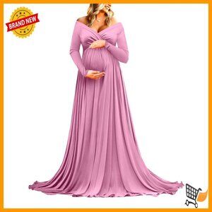 Maternity Maxi Dress Off Shoulder Floor Length Photoshoot Baby Shower Gown